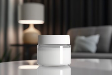 Blank Cosmetic Jar Mockup for Product With Living room Background Generative AI