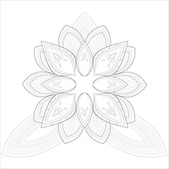 Coloring page for adult with decorative flowers in monochrome isolated on white background