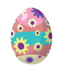 Easter egg with different pattern, ornament and sticker. Flat style icon for Easter celebration.