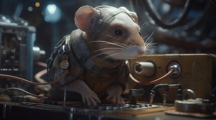 shrew life support technician, digital art illustration, Generative AI