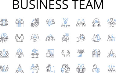 Business team line icons collection. Management group, Office staff, Corporate squad, Marketing team, Sales force, Customer service, Production crew vector and linear illustration. Operations crew