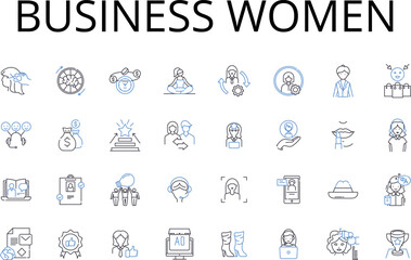 Business women line icons collection. Entrepreneurs, Executives, Professionals, Managers, CEO, Board Member, Director vector and linear illustration. Principal,Principal Operator,Business Owner