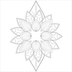 Hand Drawn Flowers for Adult Anti Stress of coloring page in Monochrome  Isolated on White Background.-vector
