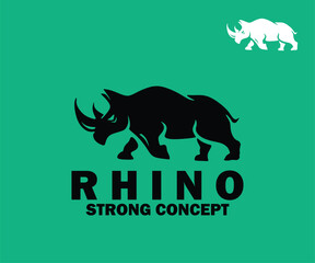 RHINO STRONG CONCEPT LOGO, silhouette of great power animal standing vector illustrations