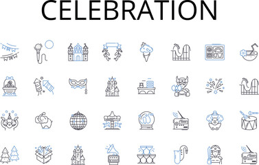 Celebration line icons collection. Happiness, Festivity, Merriment, Jubilation, Commemoration, Rejoicing, Revelry vector and linear illustration. Cheerfulness,Jollification,Party outline signs set