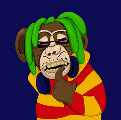 Funny monkey mascot in sunglasses. Vector illustration for use as print, poster, sticker, logo, emblem, avatar.