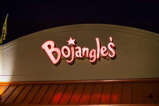 Bojangles Restaurant building sign at night