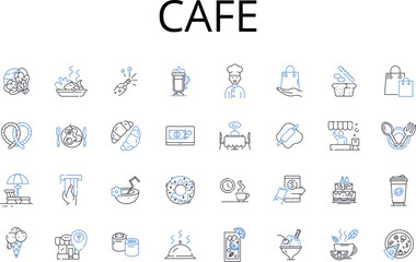 Cafe line icons collection. Bistro, Restaurant, Diner, Eatery, Brasserie, Deli, Snack bar vector and linear illustration. Tea room,Coffeehouse,Canteen outline signs set
