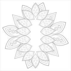 Hand Drawn Flowers for Adult Anti Stress of coloring page in Monochrome  Isolated on White Background.-vector