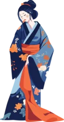 Foto op Plexiglas illustration of portrait japanese geisha in kimono dress, japan woman in traditional clothes. vector illustration on  isolated background  © Mrt