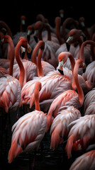 Obraz premium Close up on the beautiful group of flamingos in the wild