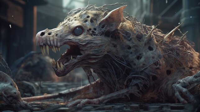 rat king zombie, digital art illustration, Generative AI