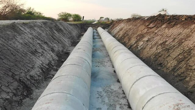 Close-up cement pipe in construction site