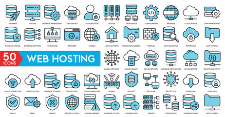 Web hosting server icon with internet cloud storage computing network connection sign