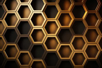Tapeten Luxurious Golden Hexagon Geometric Seamless Pattern Illustration Background. 3D Wallpaper for Interior Mural Painting and Wall Art Decor, generative AI © Kien