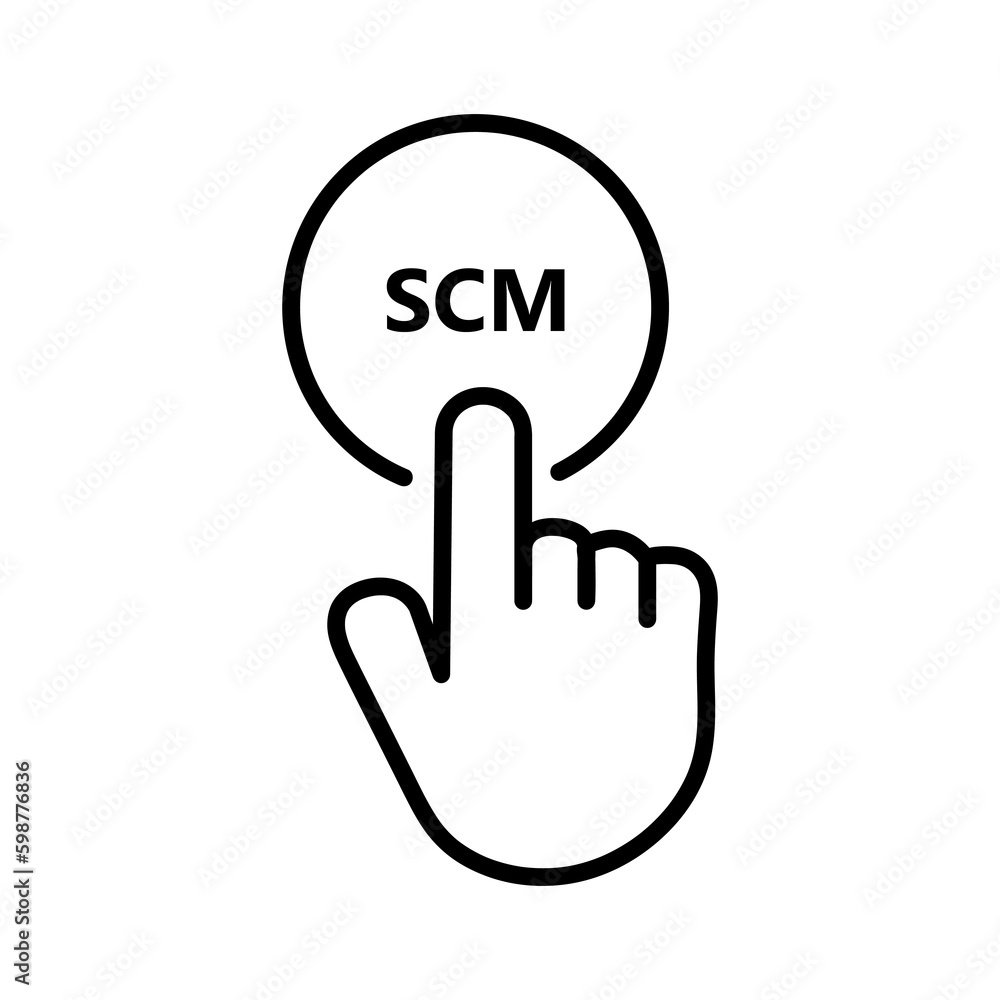 Poster hand presses the button of scm vector illustration on white background..eps