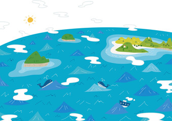 Obraz premium 雲がもくもくの海と島