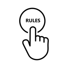 Hand presses the button of Rules vector icon illustration on white background..eps