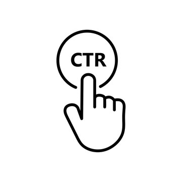 Hand presses the button of ctr vector icon illustration on white background..eps