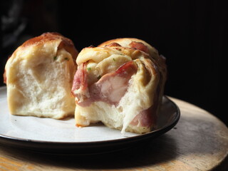 bacon bread loaf on plate