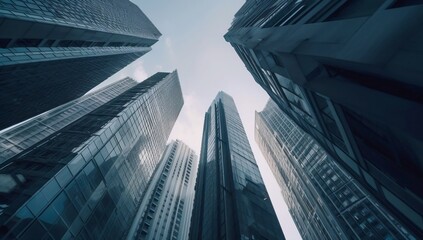 Fototapeta na wymiar Captivating sight of sleek skyscrapers as seen from below
