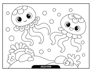 Jellyfish coloring pages for kids