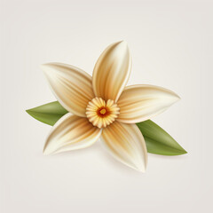 Vector 3d Realistic Sweet Scented Fresh Vanilla Flower with Leaves Closeup Isolated. Design Templates for Distinctive Flavoring, Culinary Concept. Front View