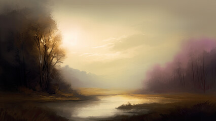 Fototapeta premium 추상적 숲과 호수의 풍경