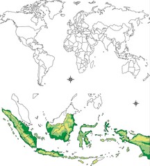 World and Indonesia Map Vector Set