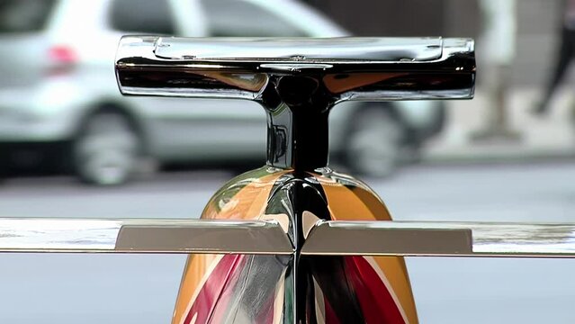 An Onboard Camera Mounted on Top of a Formula One Car on Display in Buenos Aires, Argentina. Close Up.