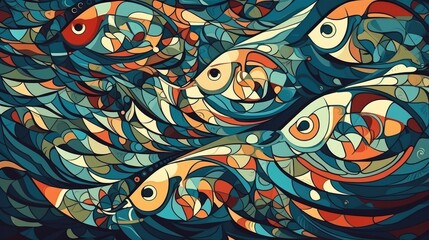Naklejka premium Abstract fishes in the ocean in caustic style. Made with Generative AI. 