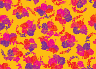 Seamless hibiscus illustration pattern,light blue, background image of southern country and hawaii and tropical image | apparel, textile