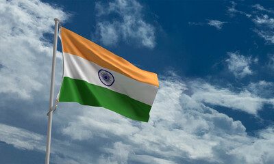 india flag nation country blue sky background copy space cloudy celebration festival indian person people freedom independence patriotism holiday symbol sign greeting season culture government politic