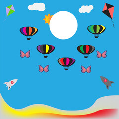 Fototapeta premium Sun and clouds background happy children's day.For abstract background design happy children's day.
