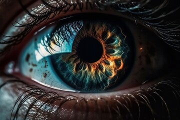 Close-up of human eye with iris. 3D rendering, generative Ai