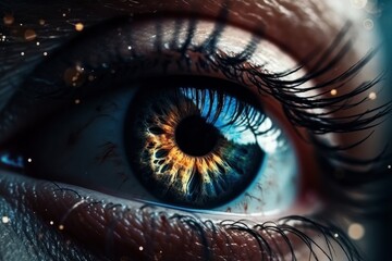 Close up of human eye with beautiful iris. 3D rendering, generative Ai