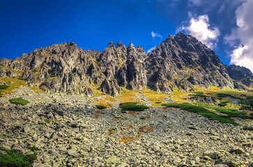 Summer mountain landscape. Beautiful mountain rocky peaks in High Tatra, Slovakia.