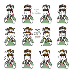 肩車をしている父と娘の表情セット