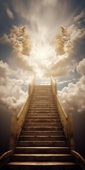 a stairway leading up to a sky filled with clouds