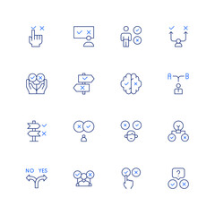 Decision making icon set. Editable stroke. Thin line icon. Duotone color. Containing choice, decision making, decisions, decision, hypothesis, direction, right decision.