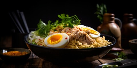 a close up of a bowl of food on a table