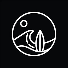 Vector flat illustration surfing theme badge design. For t-shirt prints  posters  stickers and other uses.