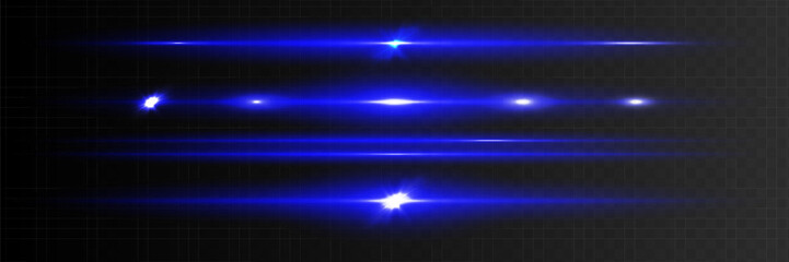 Red horizontal lens flares pack. Laser beams, horizontal light rays.Beautiful light flares. Glowing streaks on dark background. Luminous abstract sparkling lined background