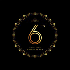 Naklejka premium 6th anniversary logo with golden number for celebration event, invitation, wedding, greeting card, banner, poster, flyer. Ornament vector design