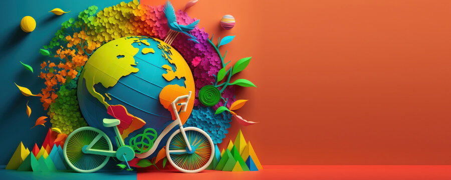 World bicycle day background with copy space, Eco friendly bicycle concept. Generative AI
