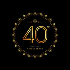 40th anniversary logo with golden number for celebration event, invitation, wedding, greeting card, banner, poster, flyer. Ornament vector design