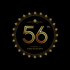 Naklejka premium 56th anniversary logo with golden number for celebration event, invitation, wedding, greeting card, banner, poster, flyer. Ornament vector design
