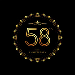 Naklejka premium 58th anniversary logo with golden number for celebration event, invitation, wedding, greeting card, banner, poster, flyer. Ornament vector design