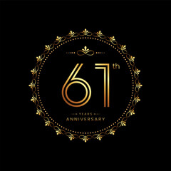 Naklejka premium 61th anniversary logo with golden number for celebration event, invitation, wedding, greeting card, banner, poster, flyer. Ornament vector design
