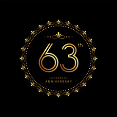 Fototapeta premium 63th anniversary logo with golden number for celebration event, invitation, wedding, greeting card, banner, poster, flyer. Ornament vector design